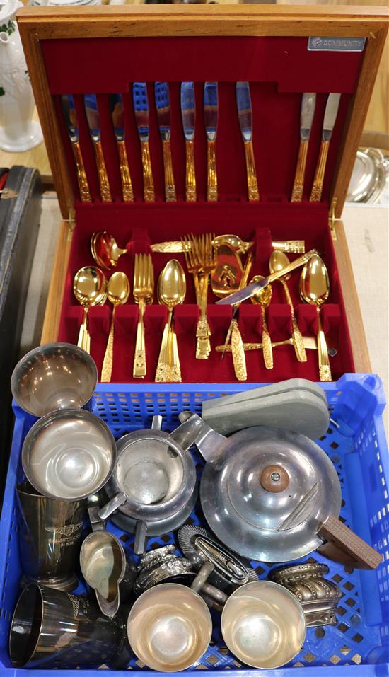 A quantity of plated ware to include silver coffee spoons